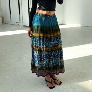 Vintage Flowy Boho Print Maxi Skirt